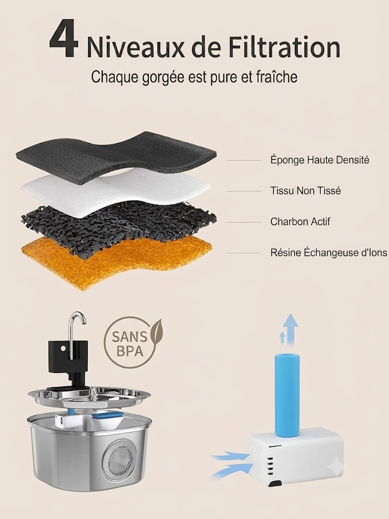 Quatre couches. Une eau pure.